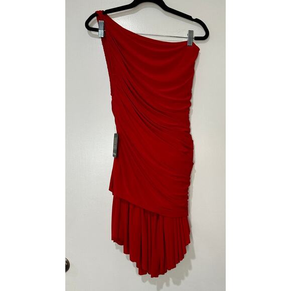Norma Kamali Diana Uneven Flair Mini Dress Red Size Large/40 NWT One Shoulder - Picture 2 of 11